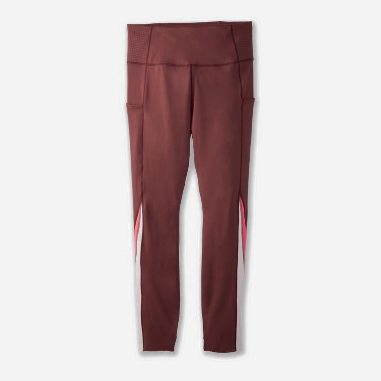 Brooks Method 7/8 Israel - Women's Cropped Running Leggings - Burgundy/Terracotta/Fluoro Pink (23509